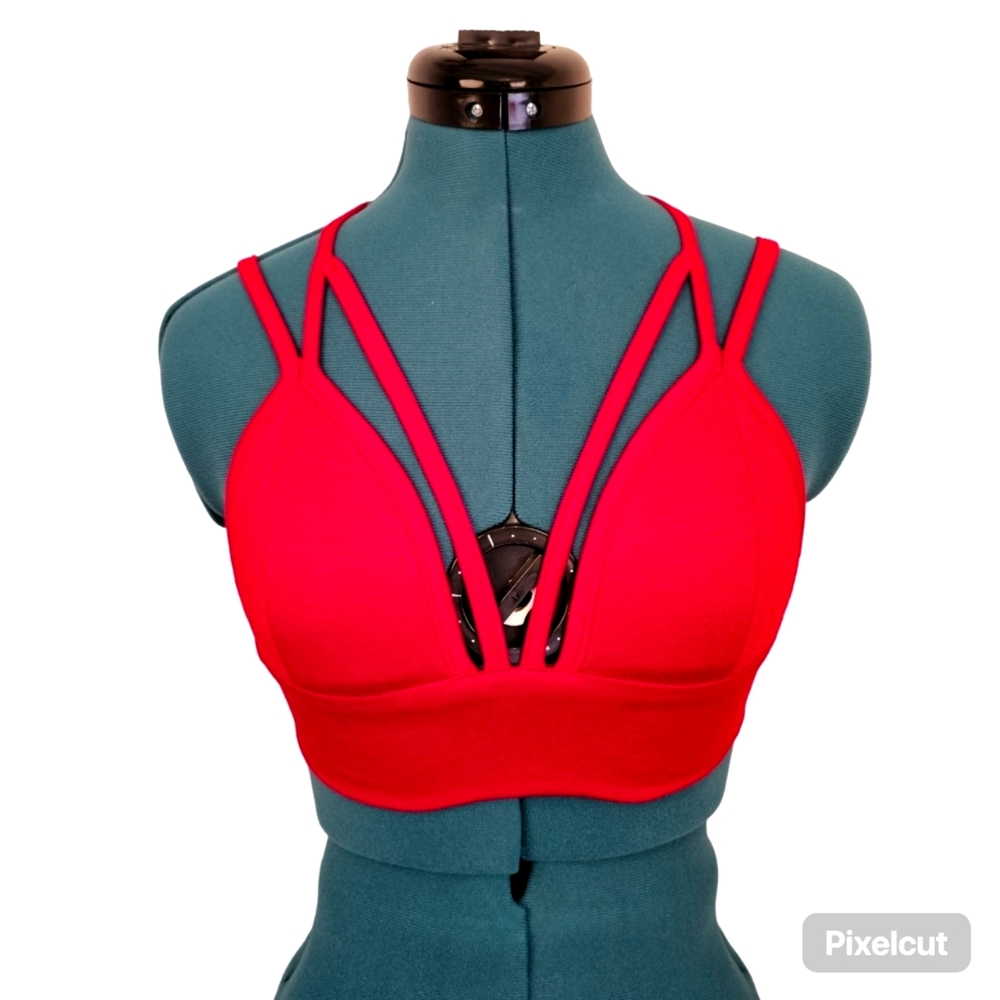 Custom handmade red stretch knit spaghetti straps cropped top size S US